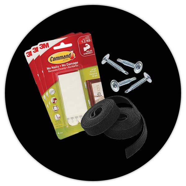 screws velcro strips and hanging strips