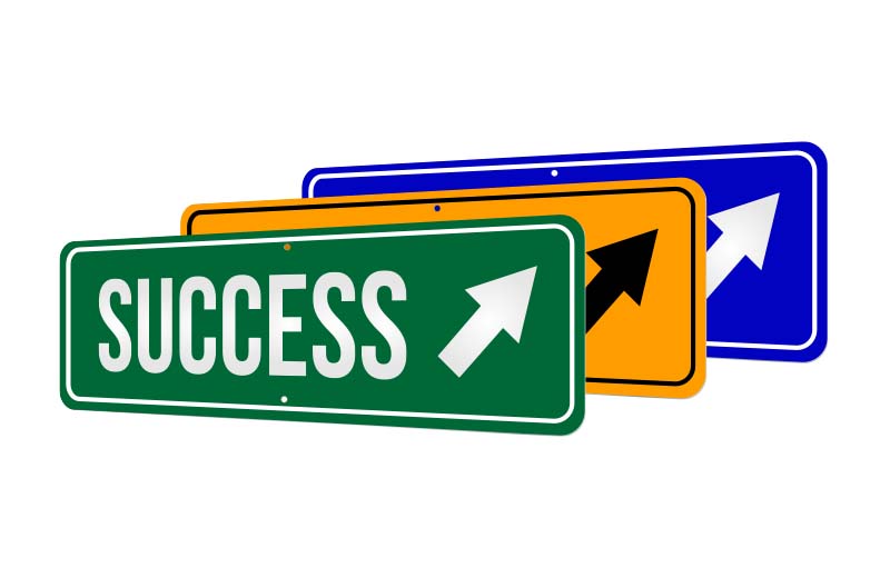Success directional aluminum sign with an arrow pointing right
