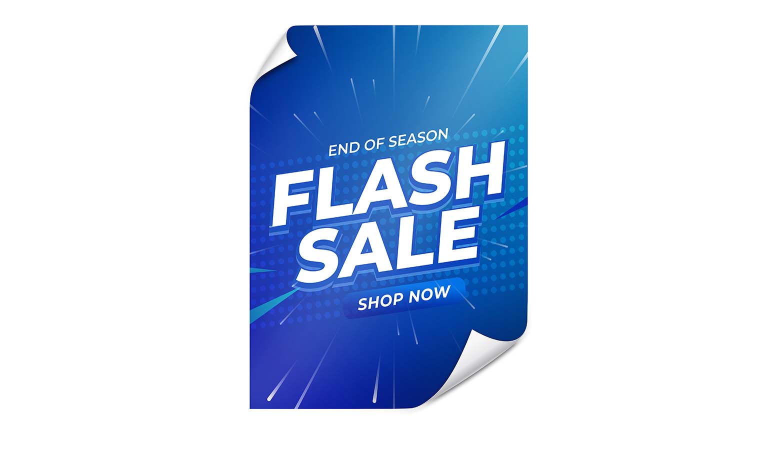 Blue end of season flash sale, shop now window decal