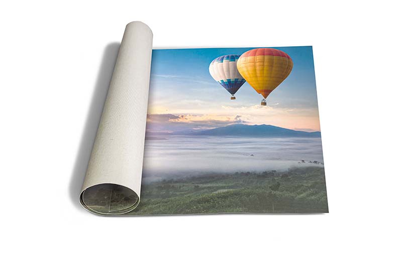 Hot air ballon graphic printed on canvas print rolled half way up