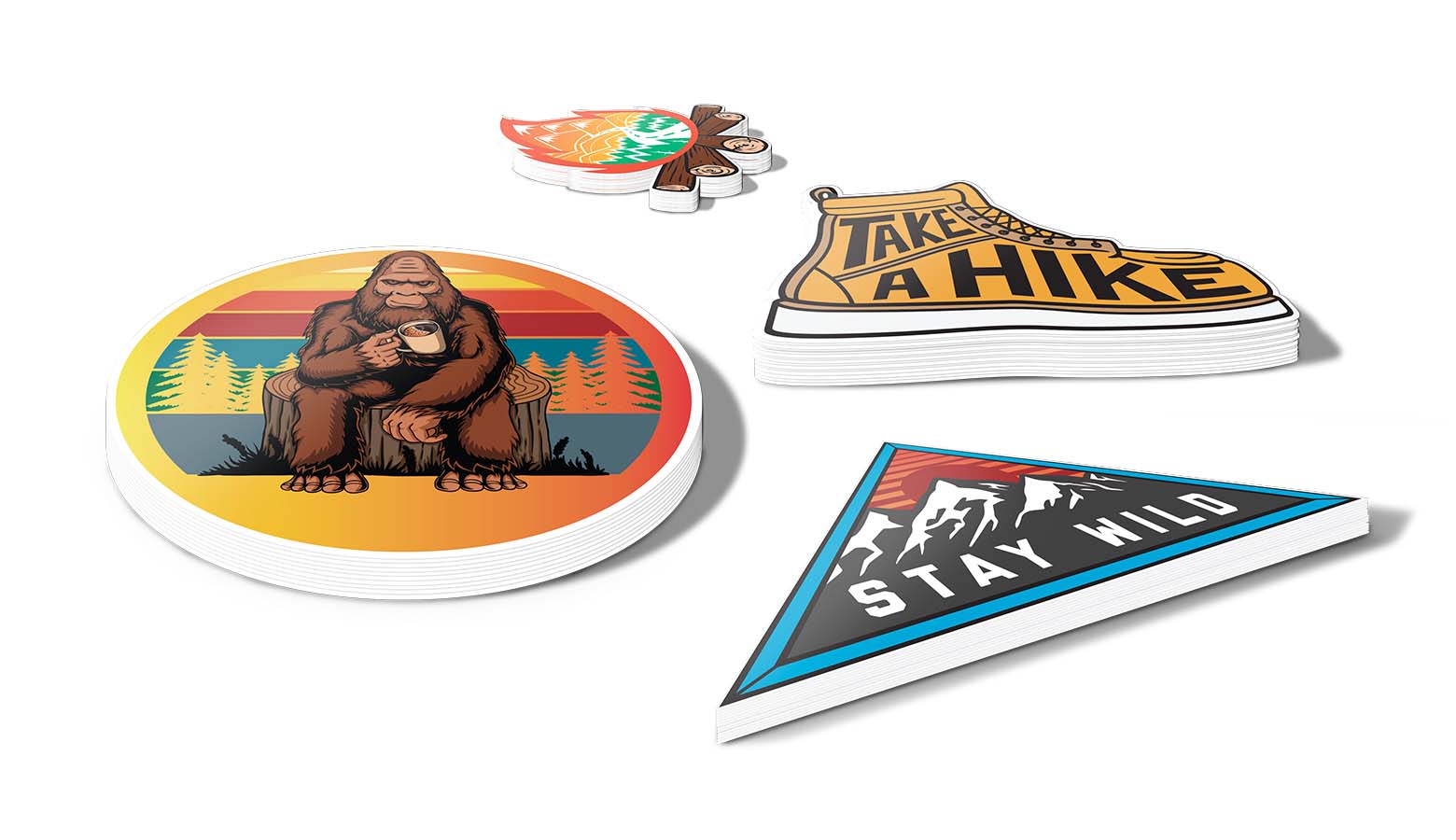 Various custom stickers in unique shapes and sizes