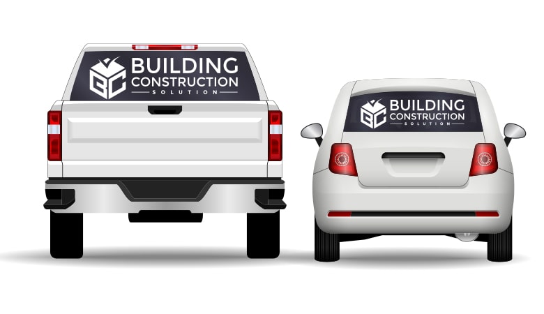 building construction car and truck lettering for the back of vehicles